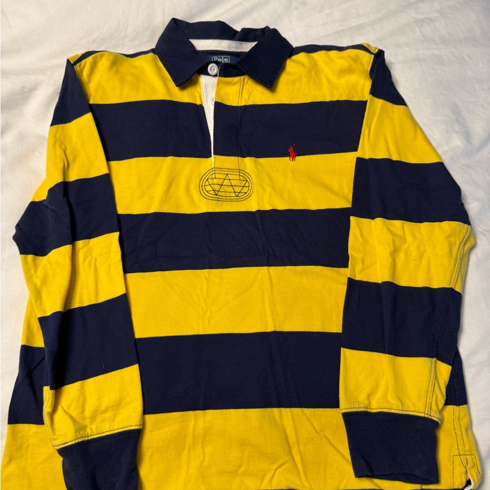 Yellow and Navy Ralph Lauren Striped Polo Shirt